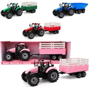 Friction Powered Farm Tractor with Trailer - Childrens Farm Toys Pink Tractor & Trailer