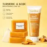 Turmeric Blend Soap & Scrub Combo - Brightening Solid Soap with Drawstring Bag + Niacinamide Oil-Control Face Scrub, Nontoxic Gentle Exfoliator for Facial Cleansing, Kojic Spot Fade, Smoothing & Skin Repair, Glow with Niacin
