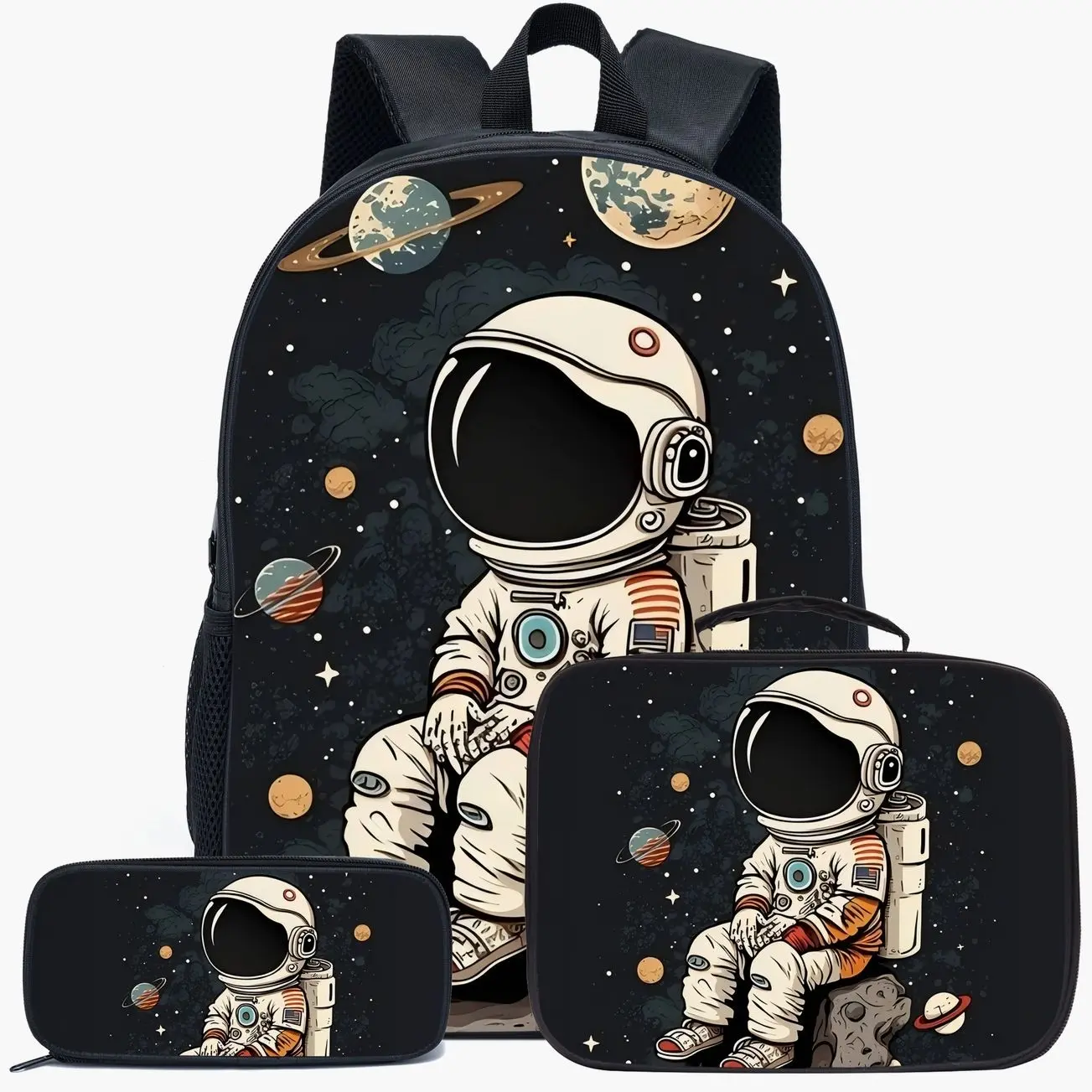 Large Astronaut Backpack Set, 3 Piece High Capacity Travel & School Bags