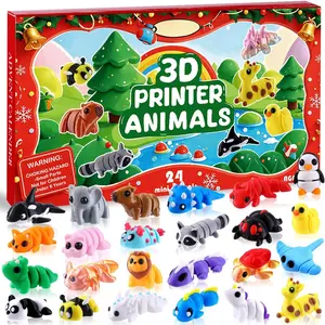 2025 Christmas Advent Calendar with Mini 3D Print Animals, 24 Days Mini Animal Figurines Toys Set Xmas Articulated Flexible Fidget Gifts for Kids Boys Girls Christmas Party Favors