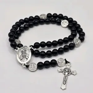 Stretchy Rosary Bracelet with Silver-Plated Zinc Crucifix & Pendant - Faith Wear Jewelry
