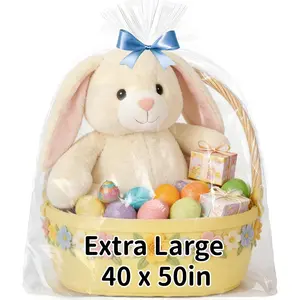 6 count  Cellophane Bags 40x50 Inch -  Clear Plastic Cellophane Wrap for Easter  Baskets, Weddings, Birthdays and Holiday Parties - 2.8 Mil Thick Clear  Bags