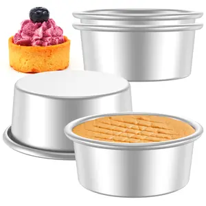 KHZSPP 2025New 4Pcs Cake Bake Pan Non-Stick 4inch Round Cake Tin Stainless Steel Cake Mold Pan Reusable Heavy Duty Cake Bakeware Heat-Resistant Cake Pan Set Dishwasher Safe Cake Baking Mode for Cake Baking Kitchen Dessert