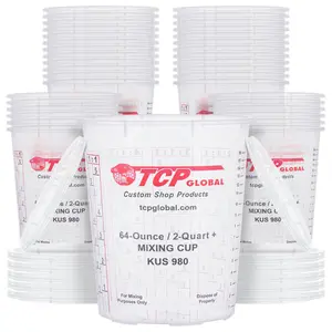 Custom Shop Paint Mixing Cups, 64-Ounce (36 Pack) - Plastic Measuring Cups for Liquids, Automotive Painting, Epoxy Resin, Acrylic Arts, Crafts, Disposable or Reusable, Graduated, Mixing Ratios
