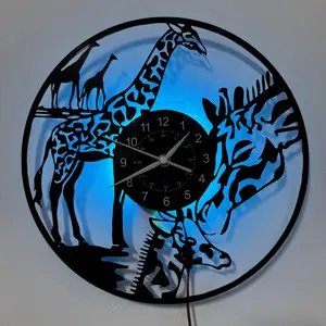 Silent Giraffe LED Vinyl Wall Clock Home Decor Ideal Holiday Gift (Battery Not Included)