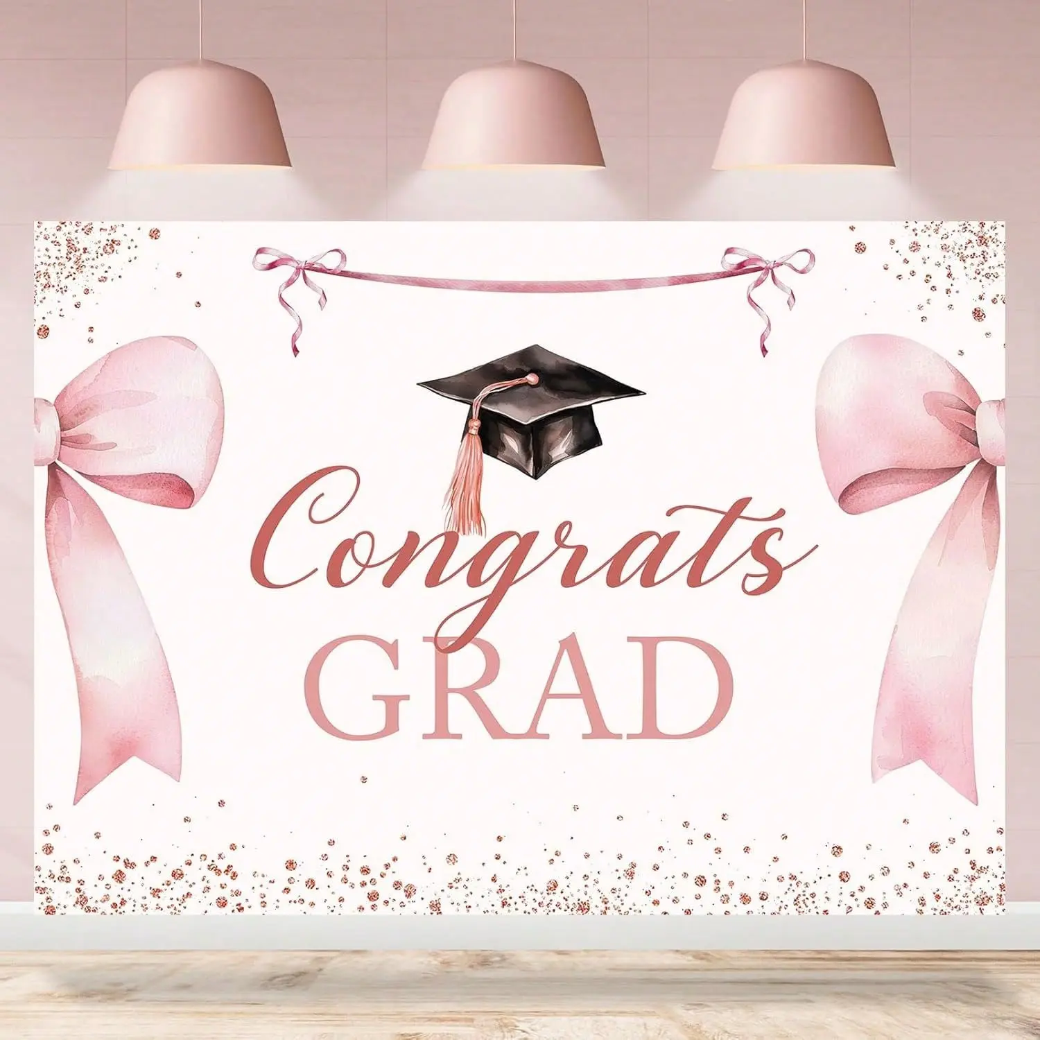 Class of 2026 Graduation Backdrop - Pink Bow Print, Lightweight Foldable Home Decor Tapestry for Grad Prom Party Supplies, Cake Table Banner, Photo Booth Props, Baby Shower, Anniversary