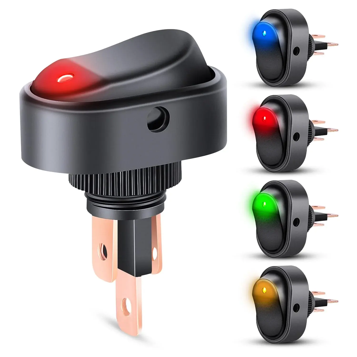 Nilight 5PCS Compact SPST On-Off Copper-Plated LED Lighted Rocker Switches - 12V 30A Rating, 3-Pin Switches with Auto-Lock Design, 3rd Poles with LED for Car, SUV, Boat, Yacht, On-Off Control