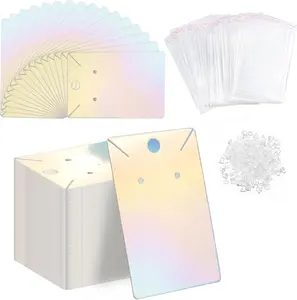 Fuceury 150 Pcs Holographic Earring Display Card Holder 300 Pcs Backs and 150 Jewelry Packaging Bags for Earring Necklace Jewelry Cards fuceury