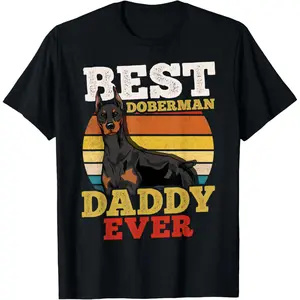 Doberman Dad Retro Father's Day T-Shirt Pure Cotton Graphic Tees Menswear Top: Gifts for Men & Women
