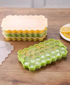 2Pcs 37 Cavity Honeycomb Silicone Ice Cube Tray with Lid - BPA-Free, Easy-Release Stackable Ice Mold