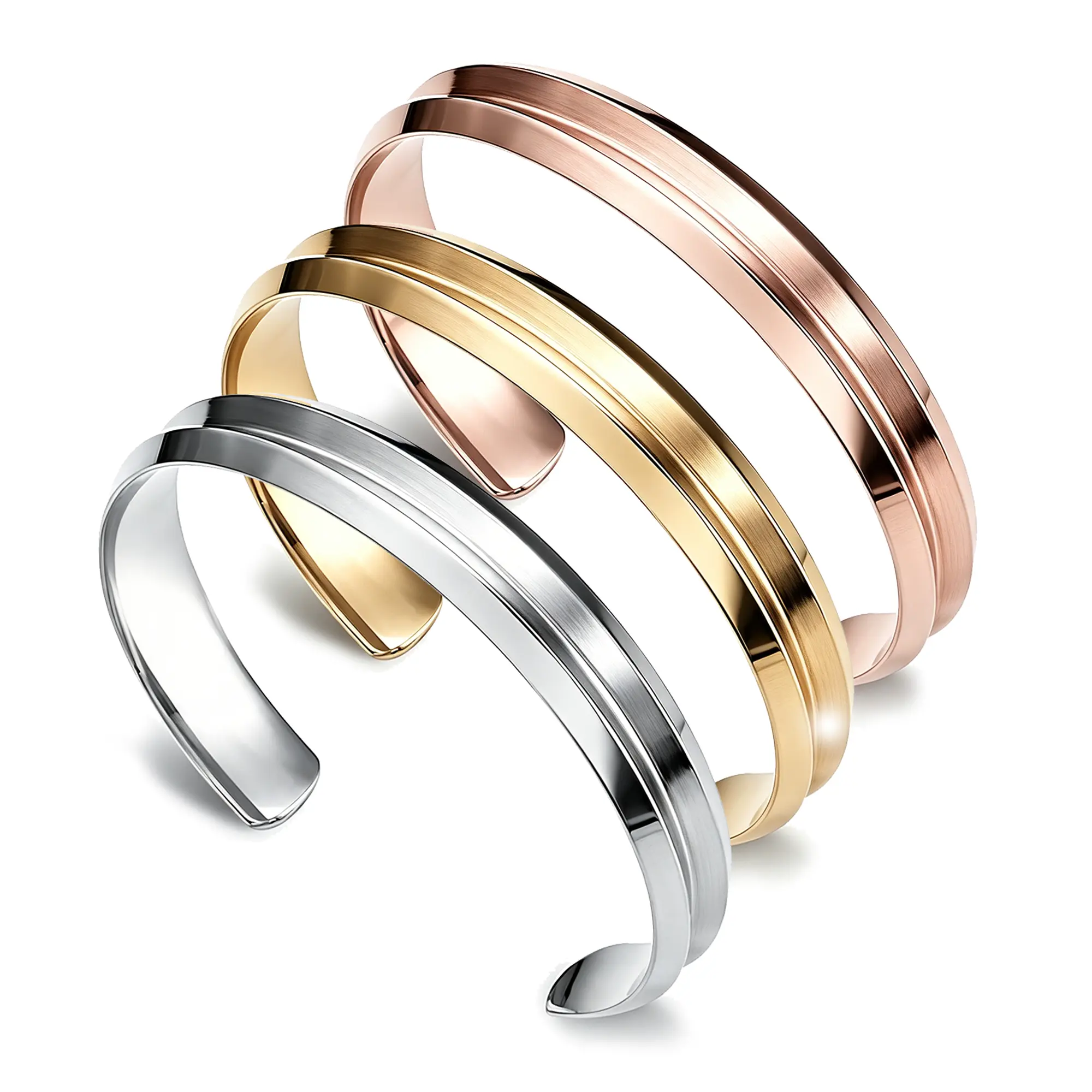 Zuo Bao V Grooved Hair tie Bracelet Stainless Steel Cuff Bangle for Women