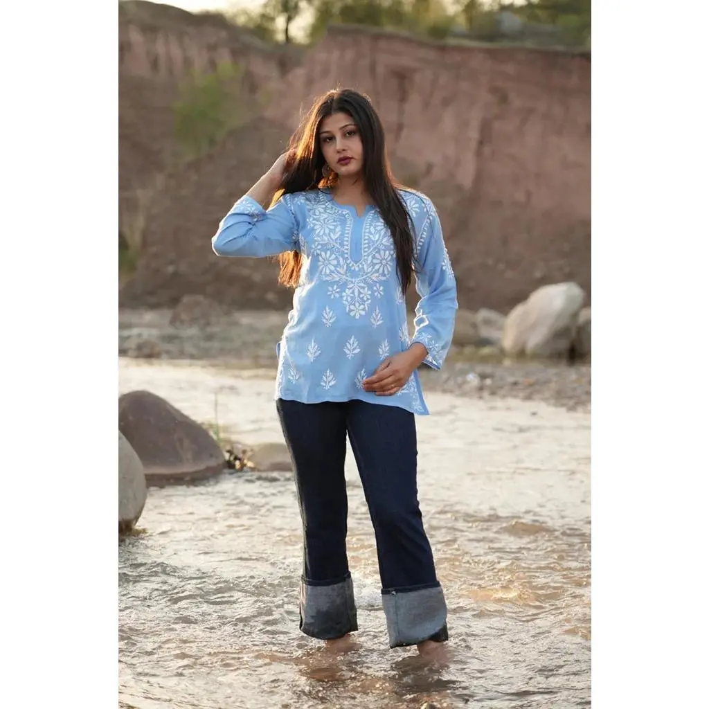 Fiza Modal Chikankari top in Blue