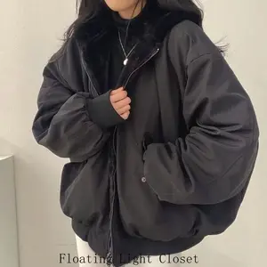 Korean Style Fleece-lined Thickened Double-sided Wear Lamb Wool Cotton-padded Coat Women's Clothing Winter Loose-fit Hooded Top Womenswear Jackets Comfort Lady Long Sleeve Outerwear Basic Casual Minimalist solid button blazer fashion soft woman quilt