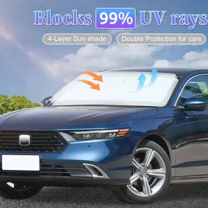 4-Layer Foldable Windshield Sun Shade Blocking Car Window Cover with 240T, Heat Resistant Dashboard Protector Accessories