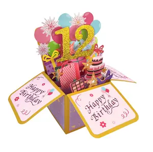 Asmallgf Sweet 12th Birthday Pop Up Card for Girl Boy, Great 12 Years Old Birthday Gift for Daughter Niece, Happy Twelve Bday Popup Card for Sister Brother, Unique 12 Bday Gift Idea for Best Friends valentines gift for bf valentine gifts