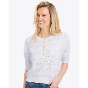 Annabelle Short-Sleeve Sweater in White Pointelle