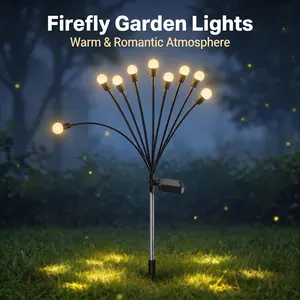 10-Head Dynamic Solar Firefly Stake Lights, 2/4/8 Pack, Waterproof Outdoor Ambient Decorative Lamps with Automatic Dusk-to-Dawn Function, Ideal for Yard, Patio, Walkway, Pathway, and Garden Landscape Decoration