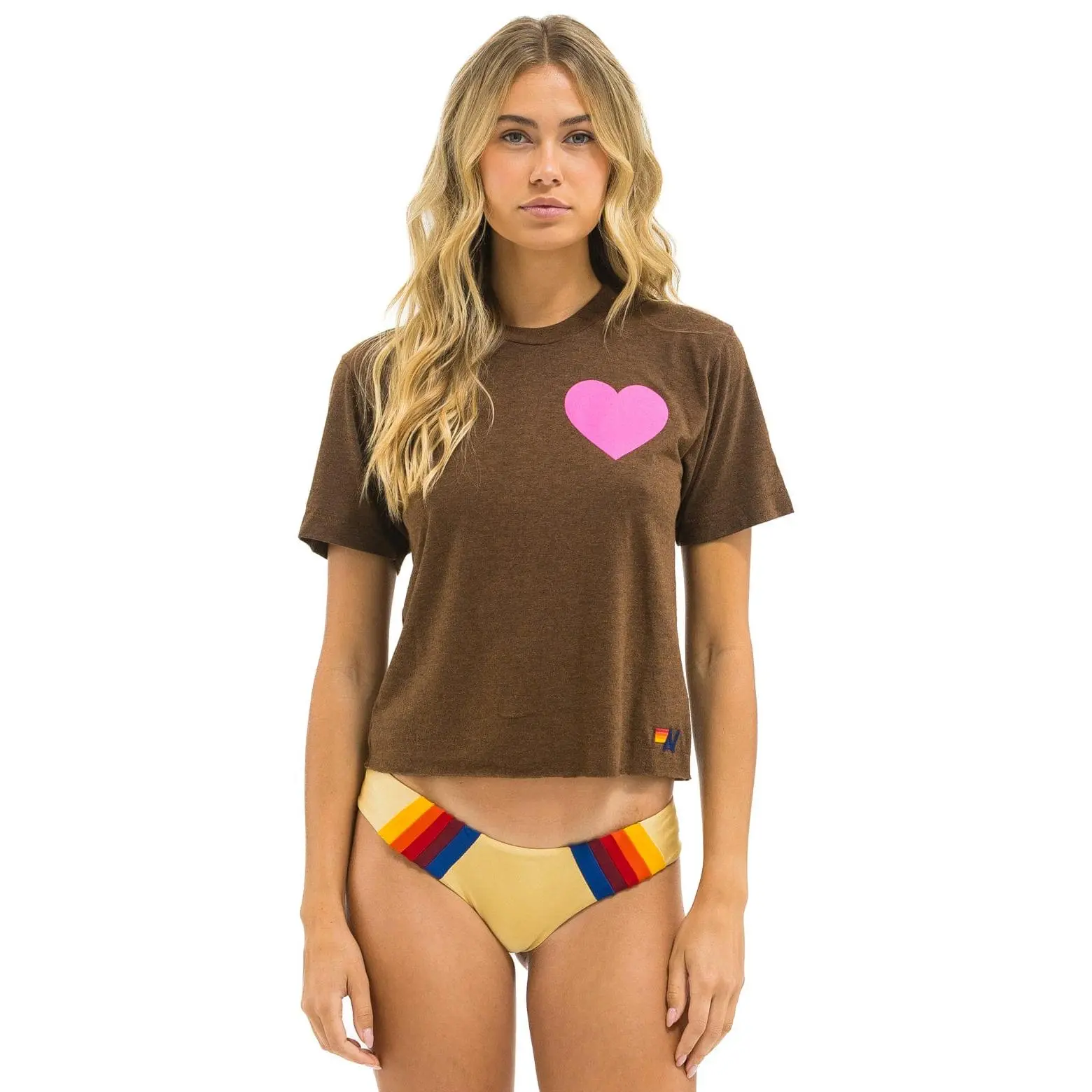 HEART PRINT BOYFRIEND TEE - CHOCOLATE // NEON PINK