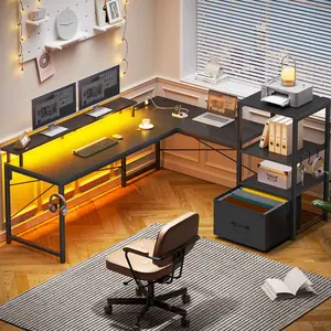 Sikaic 51 Inches Reversible LED Gaming Desk Black