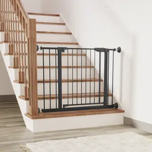 Dog Gate Indoor for Doorways, 29.5-45.3" Wide Baby Gate with wall protector for Stairs, No Drilling Pressure Mounted Pet Gates for Kids, Easy Walk Through Safety Gate, Black