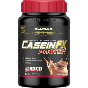 ALLMAX Casein-FX Protein, Vanilla - 2 lb - 25 Grams of Slow-Release Protein Per Scoop - Low Carb & Zero Added Sugar - Approximate 27 Servings