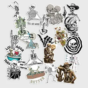 20 Pcs Skeleton Stickers Pack - Funny Aesthetic Gothic Skull Decals, Waterproof Vinyl Cool Skeleton Stickers for Laptop, Water Bottle - Goth Gift
