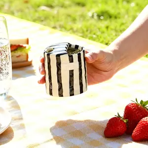 Vintage Striped Hand-Painted Ceramic Funny Accent Mug, Heat Resistant, Non-Slip, Dual-Layer Design, Perfect for Milk Coffee Juice Latte Cold Hot Drinks Gift