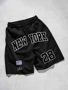Men's Plus Size "New York 28" Varsity Number Mesh Basketball Shorts, Retro Streetwear Athletic Drawstring Sports Shorts for Summer, Gym, Daily Wear & Urban Style, Lightweight Shorts