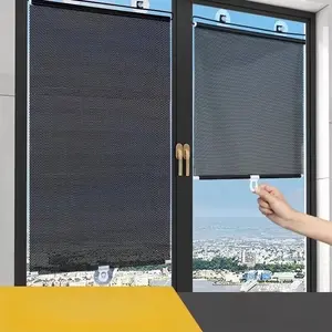 No-Drill Insulated Sunshade Curtain, Summer Window Shade, Suction Cup Retractable Kitchen Balcony Living Room Glass Door UV Protection Curtain Blinds