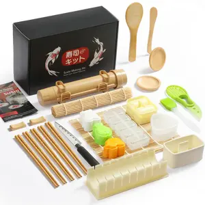 Sushi Making Kit 27 In 1 [parent-child]  For Beginners/pros Makers With Mats Bazooka Onigiri Mold Rice Paddle Guide Book & More