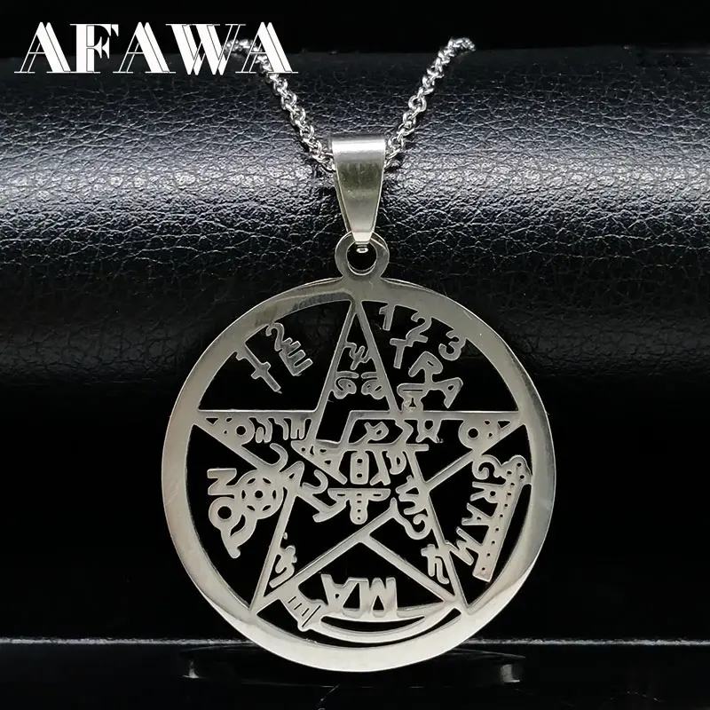 Witchcraft Pentagram Tetragrammaton Pendant Stainless Steel Necklace for Women Men Protection Necklaces Jewelry collares N425S01