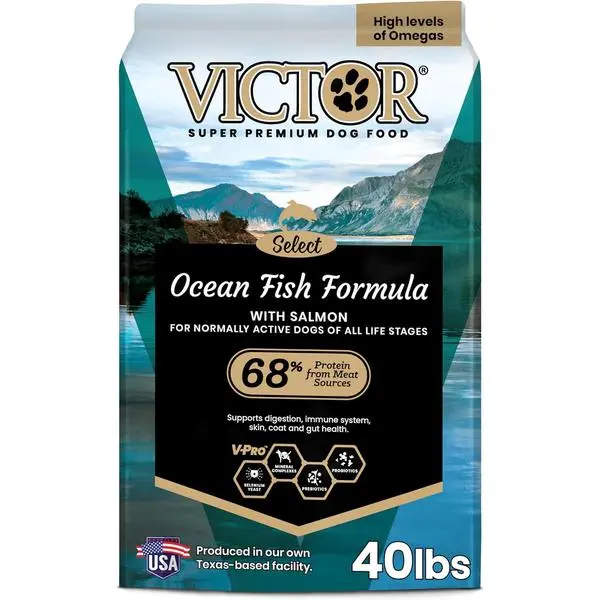 Super Premium Dog Food – Select Ocean Fish Formula with Salmon – Omega-3 and Omega-6 Enriched Gluten-Free Dry Kibble for All Normally Active Dogs of All Life Stages, 40lbs