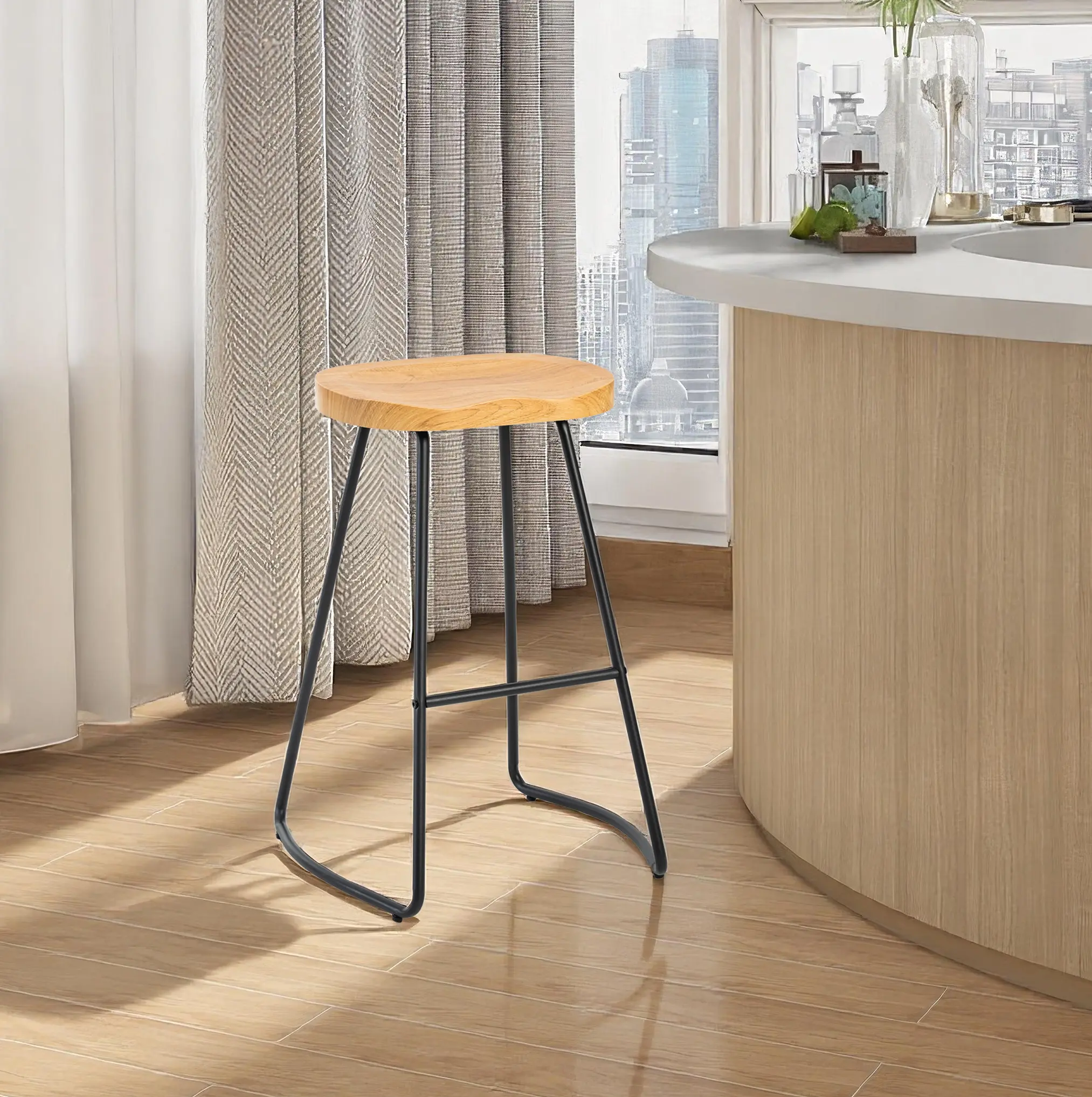 Sweetcrispy Rustic Backless Saddle-Seat Barstool Chair - Stable Metal Base, Sturdy Legs - Kitchen Island Stools with Saddle-Seat Ease Sweetcrispy Rustic Backless Saddle-Seat Barstool Chair - Stable Metal Base, Sturdy Legs - Kitchen Island Stools with Saddle-Seat Ease