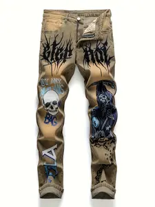 Men’s Y2K Printed Straight-Leg Jeans — European & American Fashion Trend