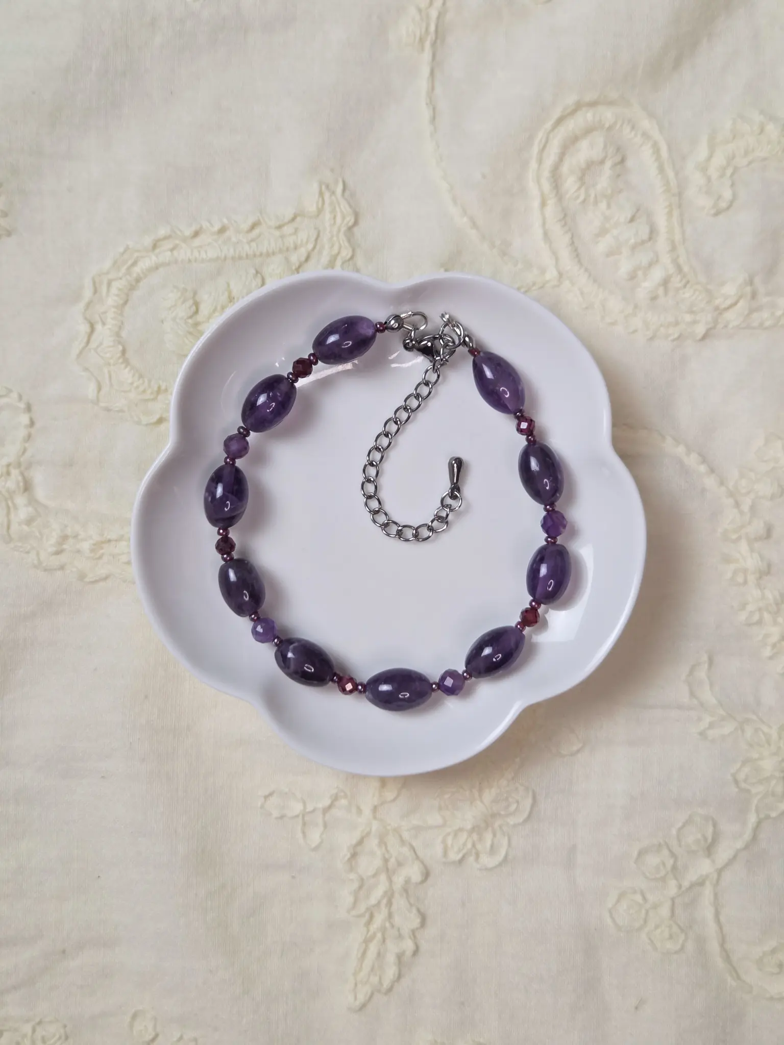 Gemma Bracelet – Amethyst & Red Garnet Bracelet, Handmade Gemstone Jewelry January February Capricorn Aquarius