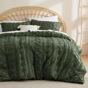 Boho Duvet Cover Queen Size(Duvet Insert/Comforter not Included - Tufted Duvet Cover Queen for Seasons, 3 Boho (Olive Green, 90" x 90")
