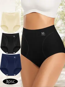 Women's High-Waisted Ice Silk Seamless Unlined Underwear Set, Comfortable Fitted Design, Slimming Hip Lifting, Thin Summer Panties, 3-Pack