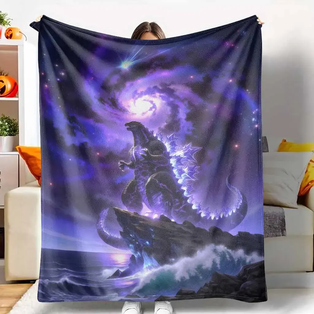 Polyester Starry Galaxy Cosmic Dragon Flannel Throw Blanket - Nova, Space, Nebula Sky, Ocean Cliff Fantasy Print, Ultra Soft, Warm, Breathable, Lightweight, Modern, All Seasons, Machine Washable - Ideal for Bedroom Decor, Living Room Sofa, Holiday Gifting