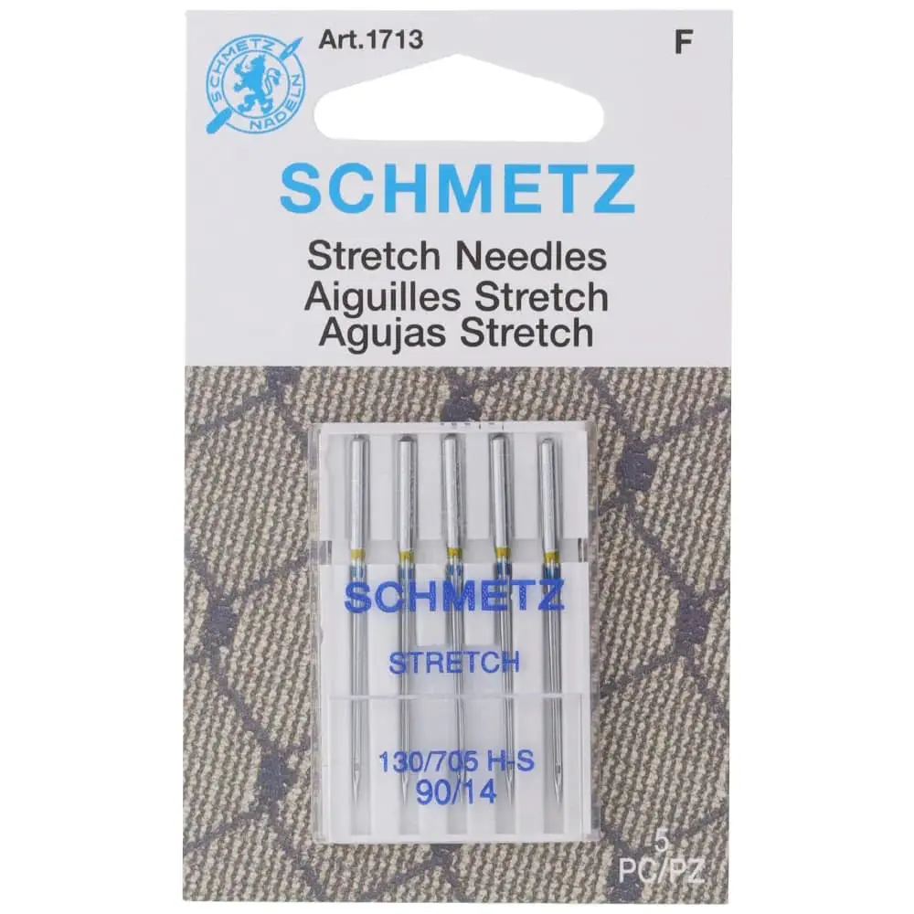 New Genuine Schmetz 1713 Model Stretch Needles - 90/14, 5pk, Flat Shank - Prevents Skipped Stitches, Reduces Thread Shredding - For Elastic Knitwear, Spandex Blends, Household Sewing Machines
