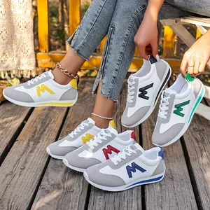 Women's Lightweight Casual Sports Shoes Fashionable White with Black Red Yellow Green Navy Blue Accents EVA Sole Running Shoes Lace Up Low Top Design Suitable for All Seasons Daily Running Workouts Walking Stylish Comfortable Footwear