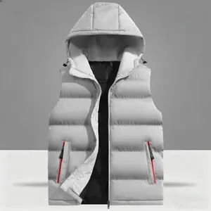 Men's Woven Hooded Vest with Adjustable Drawstrings Neat Stitching and Red Zipper Decoration for Comfort and Style