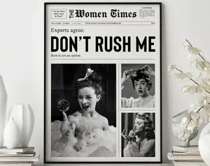 Newspaper Trendy Print, Happy Hour, Vintage Art, Vntage Bar Cart, Newspaper Poster, Feminist, Don't rush me Poster