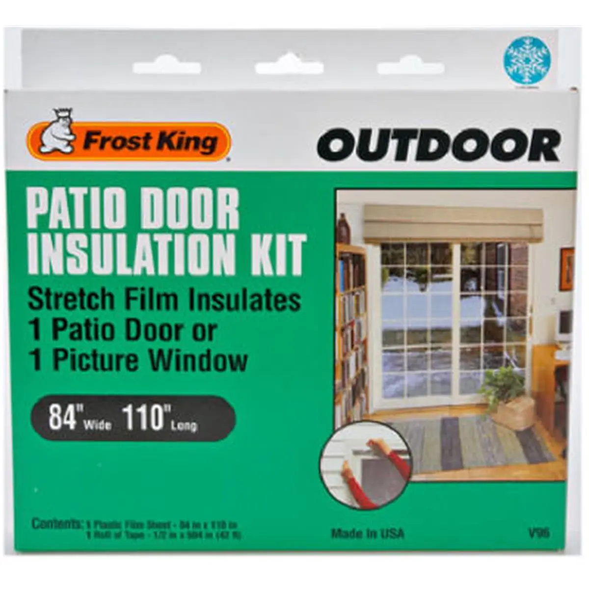 Frost King Outdoor Shrink Film Insulation Kit, 84 x 110 in for Patio Doors and Picture Windows, Weatherproof with 42 ft of Insulating Tape