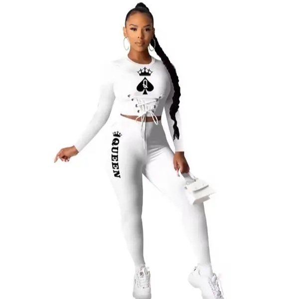 Black Queen Spade Q Women Lace Up Size T Tops Pants Suit Pencil Active Wear Tracksuit Two Piece Set Fitness Outfits White Womenswear Clothes Trouser
