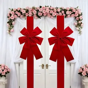 2pcs Large Velevt Door Hanging Bow Decoration - Elegant Red with Smooth Ribbon Texture, No Electricity Needed, Easy Hang for Christmas, Valentine's, New Year, Thanksgiving & Holiday Decor, Christmas Door Decorations for Front Door, Christmas Ornaments