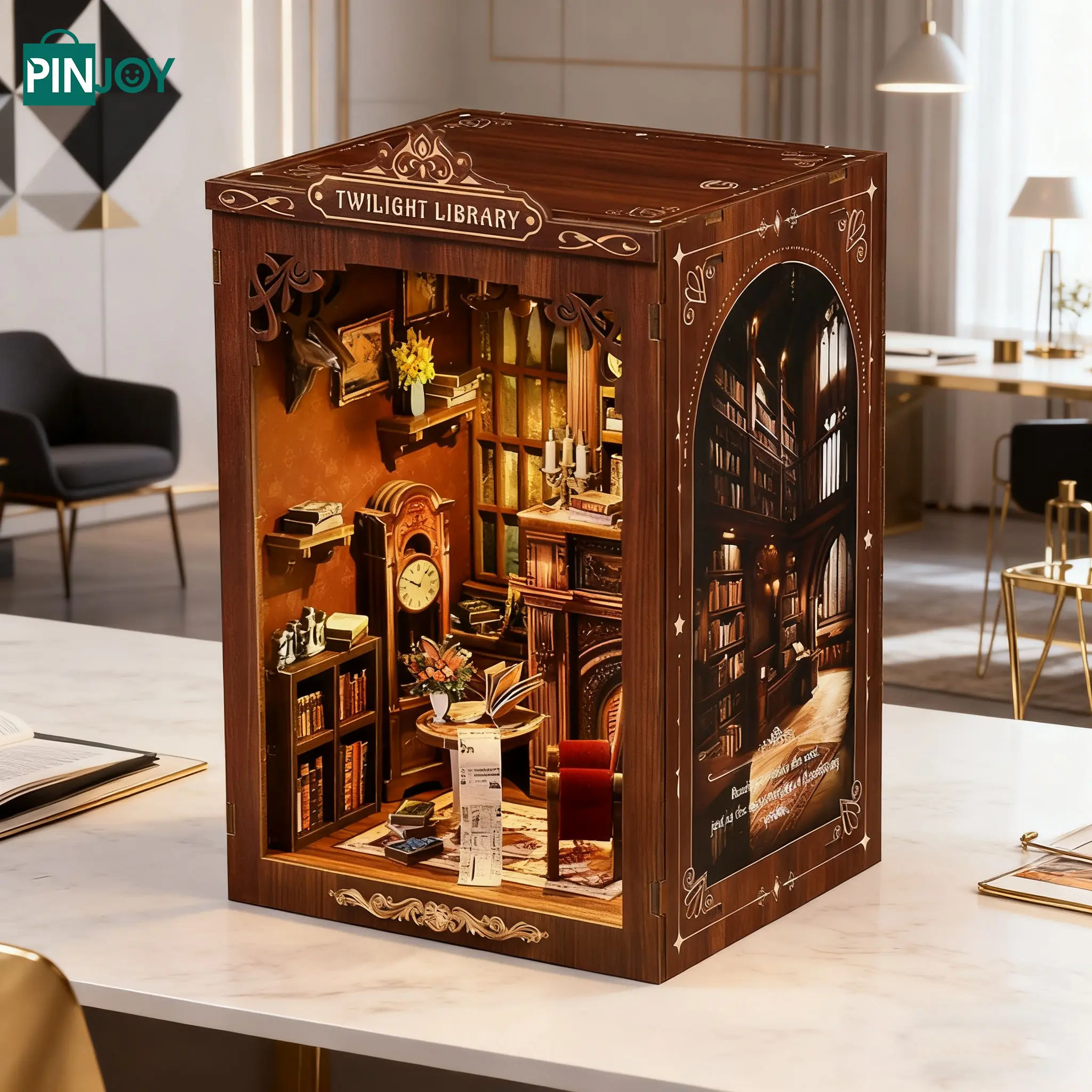 Twilight Library DIY Model Kit, Desktop Decoration 3D Puzzle, Diy Wood Puzzles, Book Nook Puzzle, Fun Educational Craft Project for Adults and Teens, Wood Material