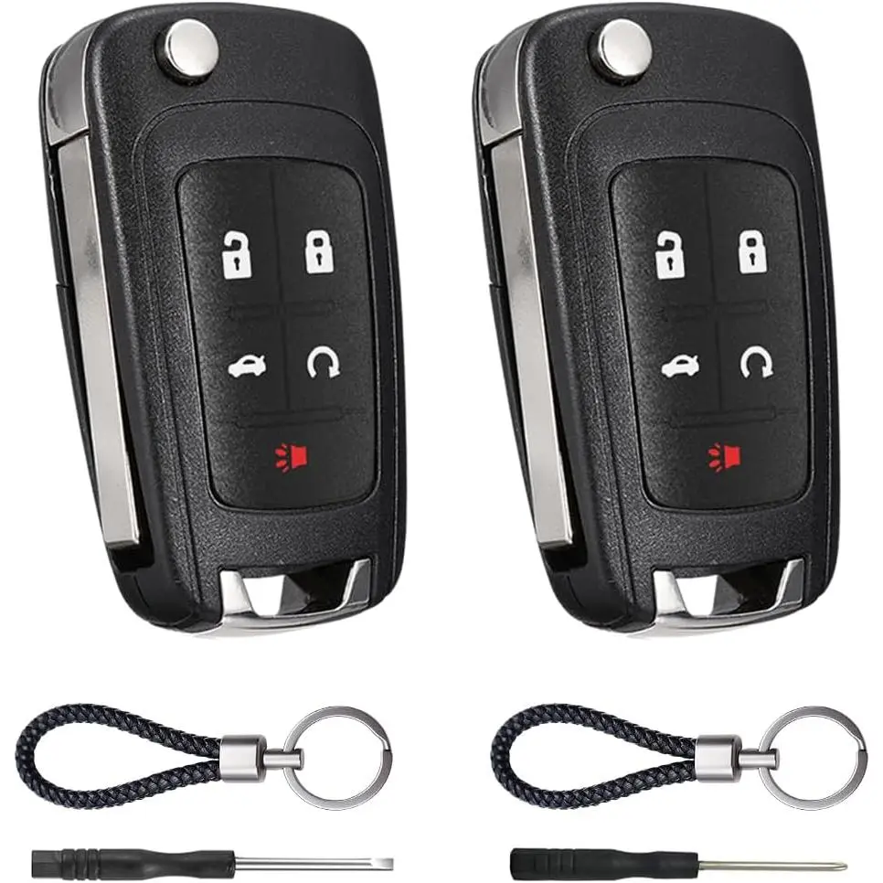 5-Button Snap Car Key Fob Case Replacement (2 Pcs, 6.4x3.5x1.8 cm) with Clip + Screw Double Fixing for Chevy Cruze, Camaro, Impala, Equinox; GMC Terrain; Buick Regal, Lacrosse, Verano, Encore, Allure (2010-2017 Keyless Entry Remote Shell)