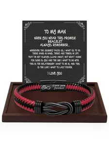 Men's Fashion Braided Bracelet with Gift Card, Casual Trendy Knot Charm Bracelet, Fashionable Vintage Jewelry for Daily & Party Decor