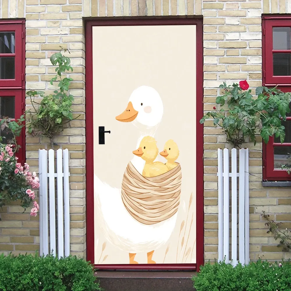 2pcs Cute Mother Duck and Baby Duck Wall Stickers Cartoon Animal Parent-Child Theme Decorative Stickers for Kids Room Bedroom Removable Self-Adhesive Wall Decals for Nursery Kindergarten Eco-Friendly