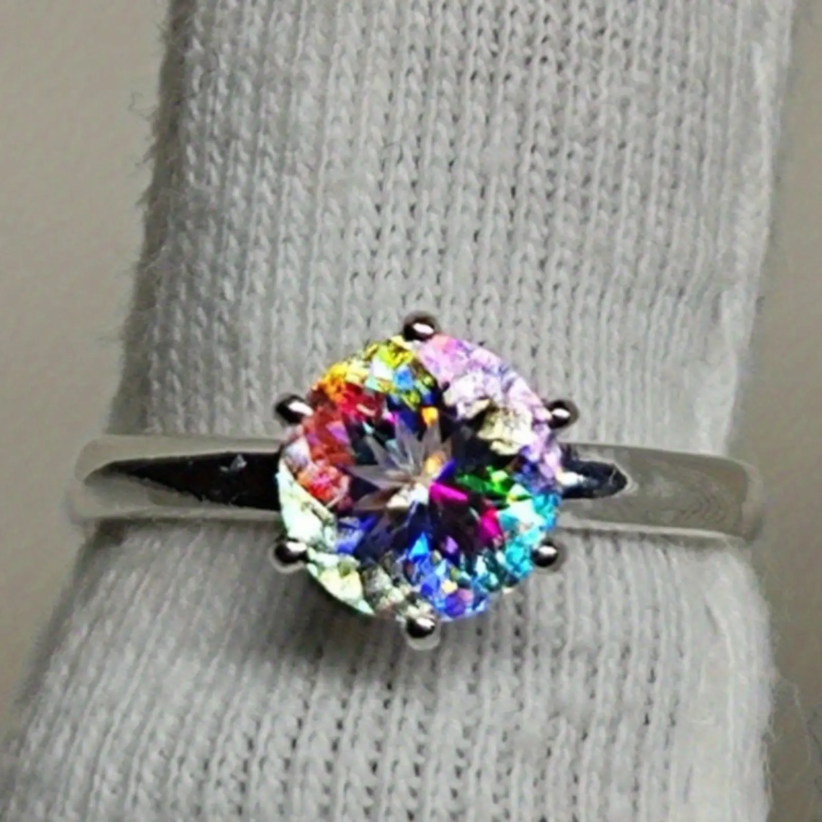 Beautiful Silver Mystical Topaz Rings for Women Fashion Wedding Engagement Bridal Jewelry Promise Solitaire Rings Anniversary Birthday Gifts
